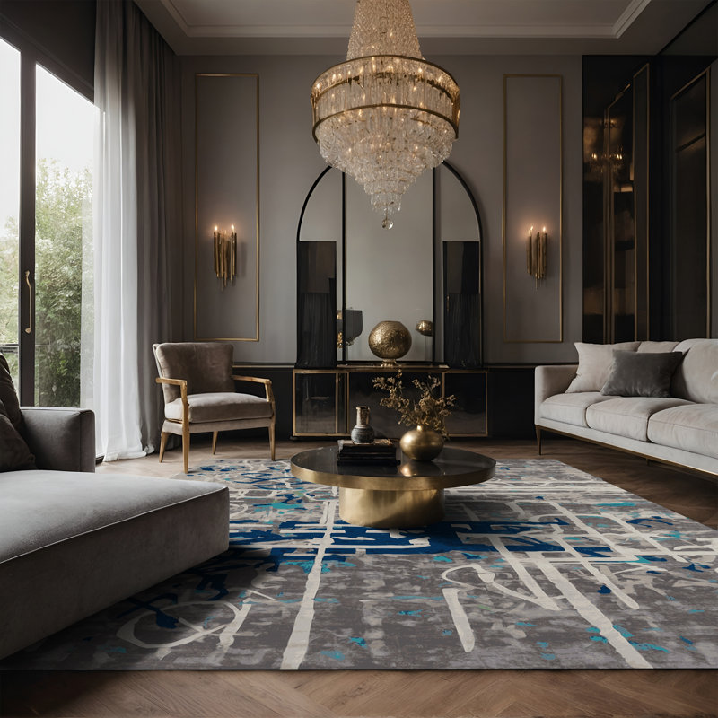 Tapis gris soyeux et moelleux, Rectangle 6 pi x 9 pi