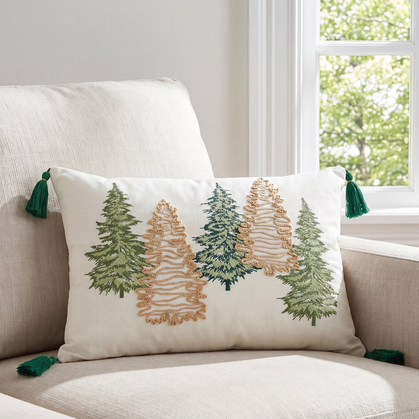 Merry Martinique Collection Christmas Trees Pillow Cover, Down