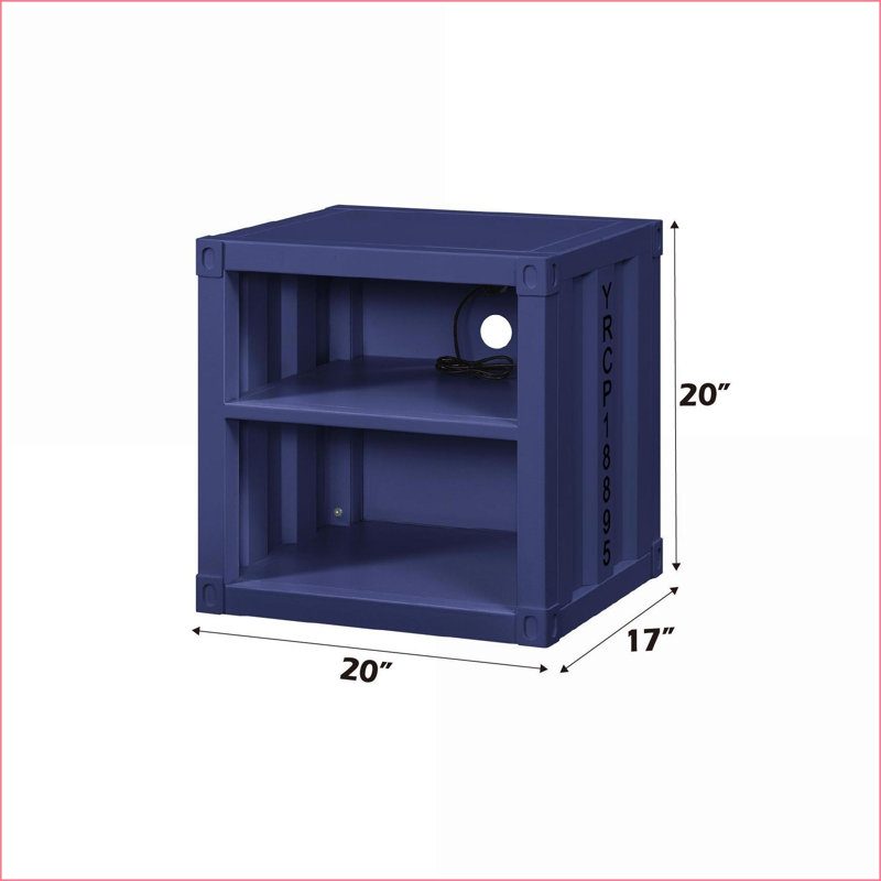 Table de chevet industrielle Cargo Blue avec USB & amp; Rangement ouvert, Bleu