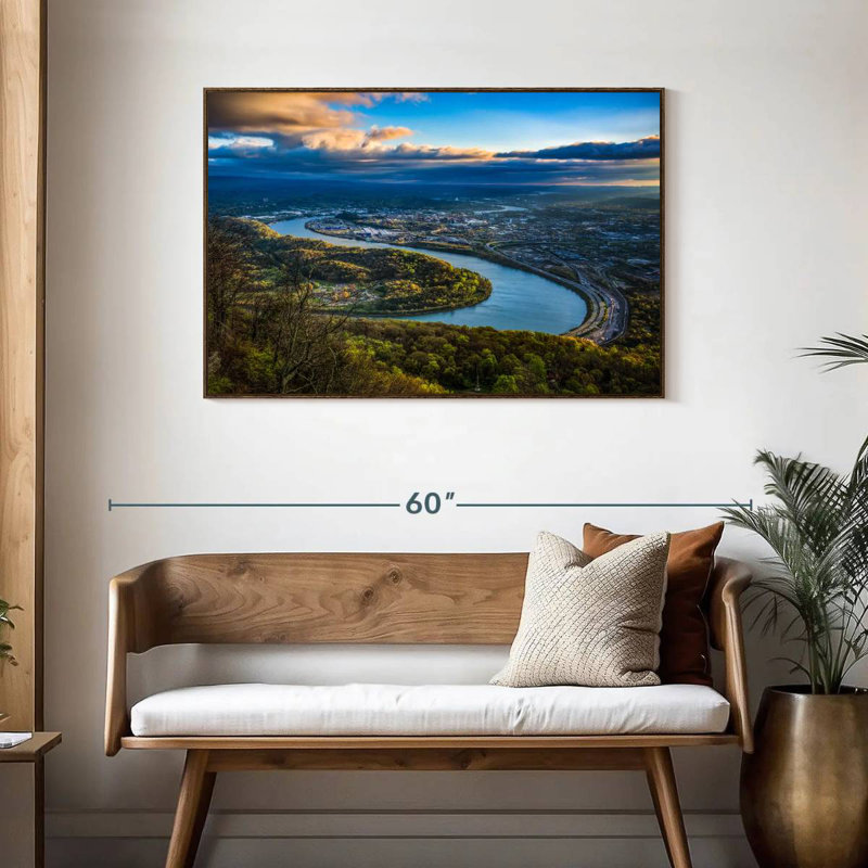 Vue aérienne de Chattanooga, Tennessee, Cadre flottant noyer, 43 po x 29 po