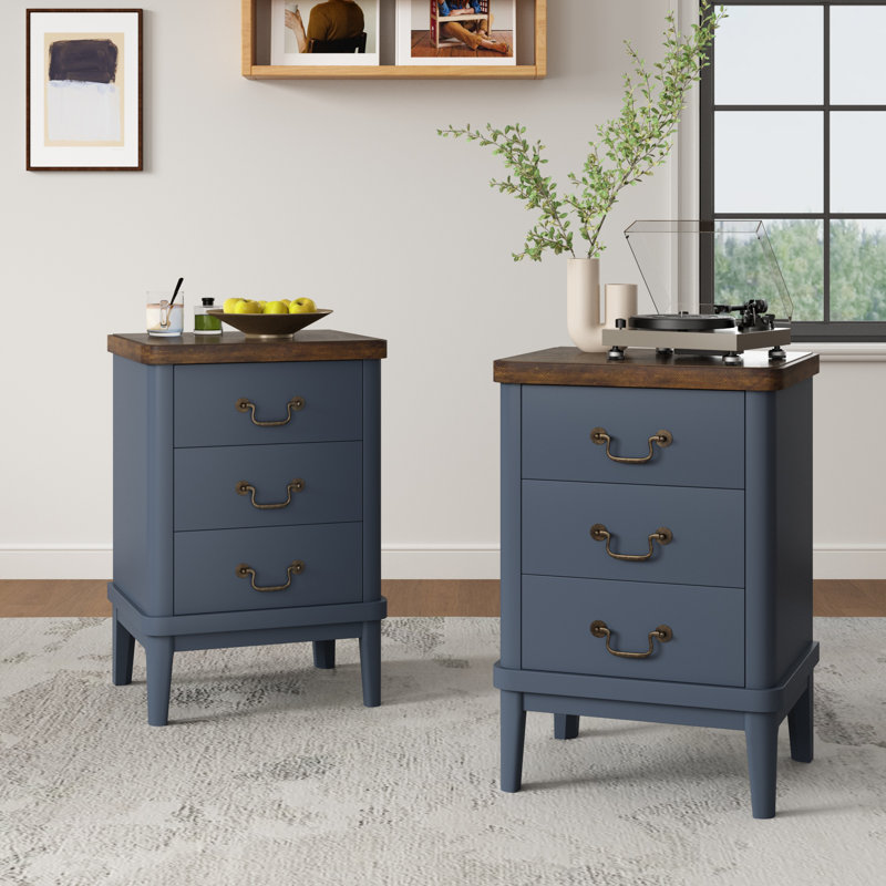 3-Drawer Nightstand Side Table Quick 5-Minute Assembly, Navy