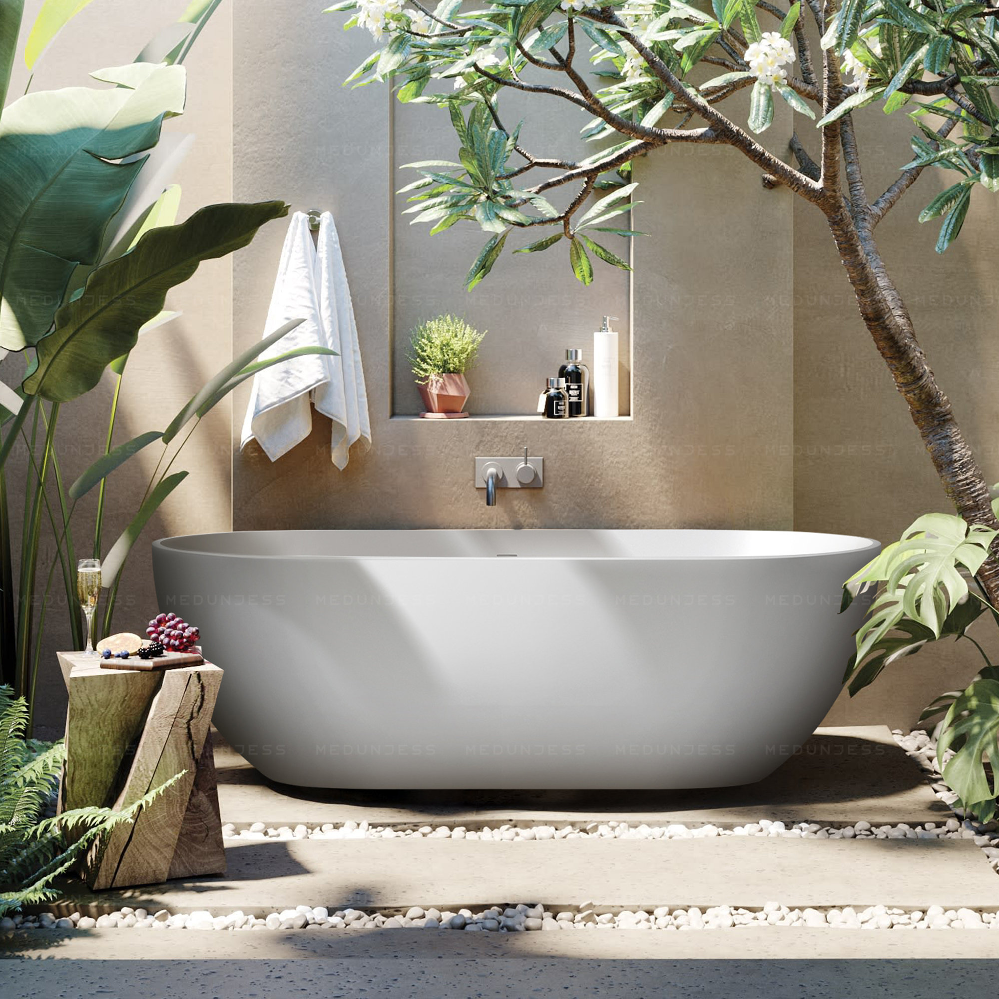 Forma 69" Freestanding Soaking Bathtub Solid Surface Stone Resin Soaking Tubs, Matte White