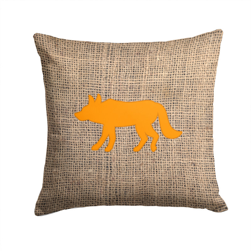 Coussin décoratif intérieur/extérieur loup en toile jute, H 14 po x l 14 po x P 4 po, Orange