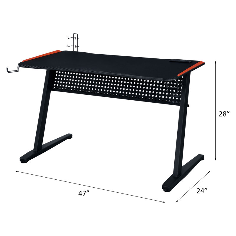 Dragi Gaming Table with USB Port in Black and Red