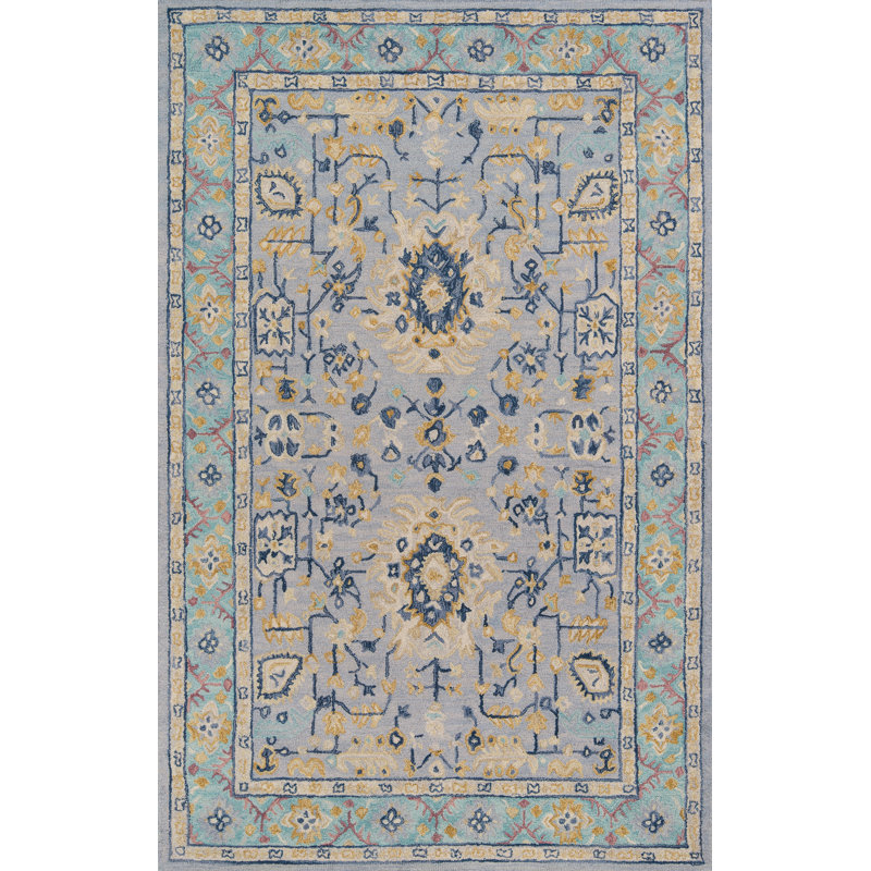 Tapis bleu en laine touffeté à la main Adrien, Rectangle 5 pi x 8 pi