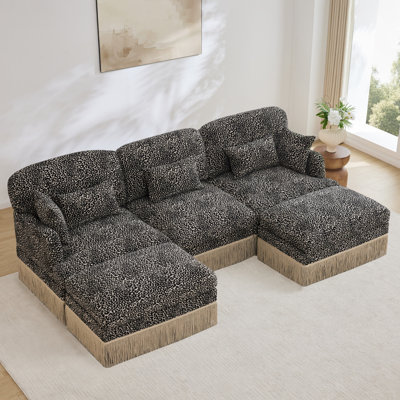 Comfy Chenille Leopard Printing U-Shaped Sofa
