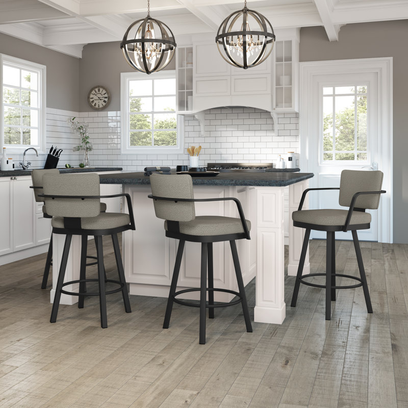 Alfeo Swivel Counter & Bar Stool, Counter Stool (26" Seat Height), Black, Ivory/Charcoal Gray