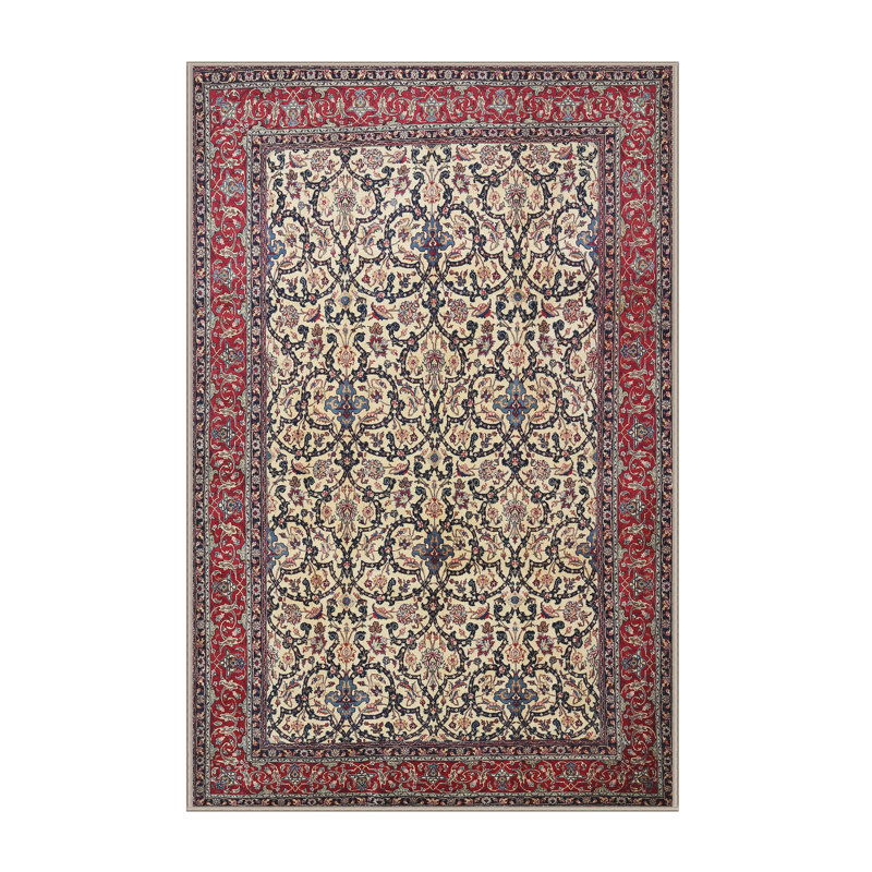 Tapis traditionnel rouge / crème, Rectangle 5 pi x 7 pi
