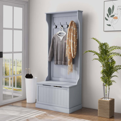 Amonta Hall Tree with Bench and Shoe Storage 3-In-1 Entryway Hall Tree with Storage Bench, Coat Rack with Four Hooks and Shoe Storage