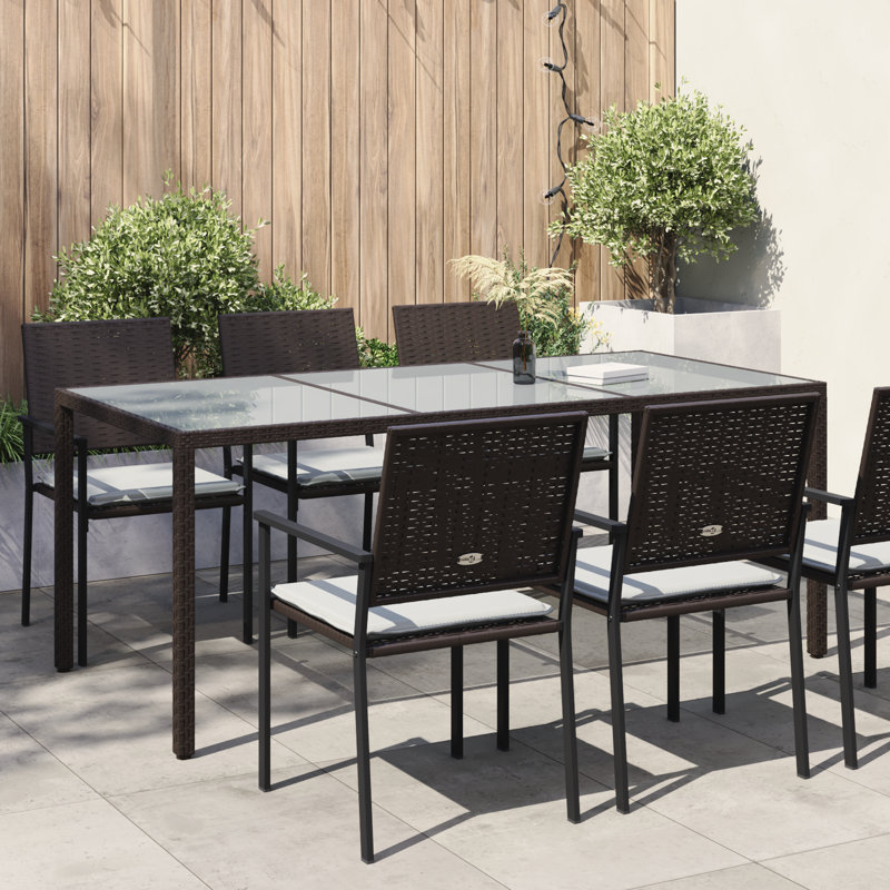 Abdus-Salam Rectangular Wicker Outdoor Dining Table , cm W cm D, Black, White, 75cm H x 190cm W x 90cm D