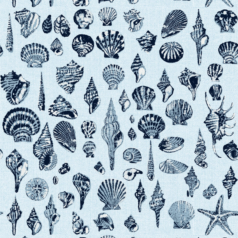 Papier peint Lowcountry Love Shells Marsh Breeze par Megan Molten, Vert, Toile de ramie synthétique