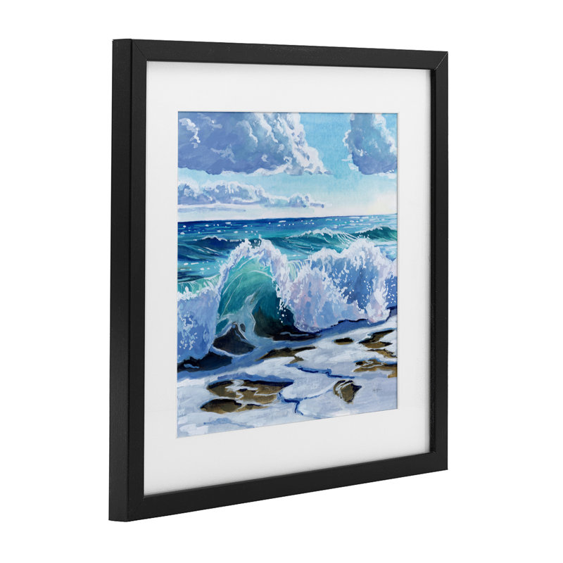 «Curling Aqua Wave on Shore», reproduction imprimée sous verre, design par Kate Jarvik Birch, H 16 po x l 16 po