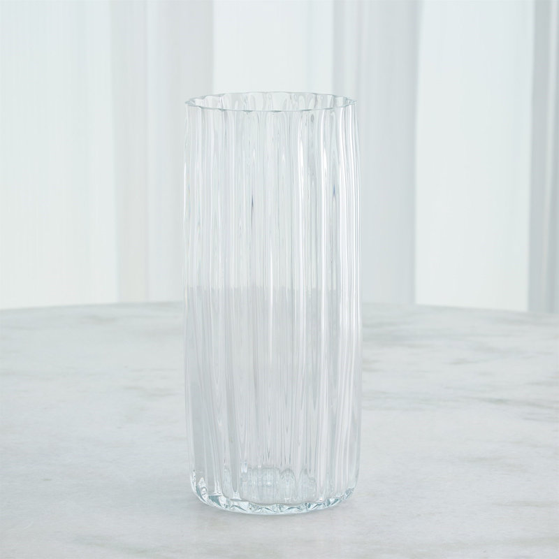 Vase en verre plissé transparent