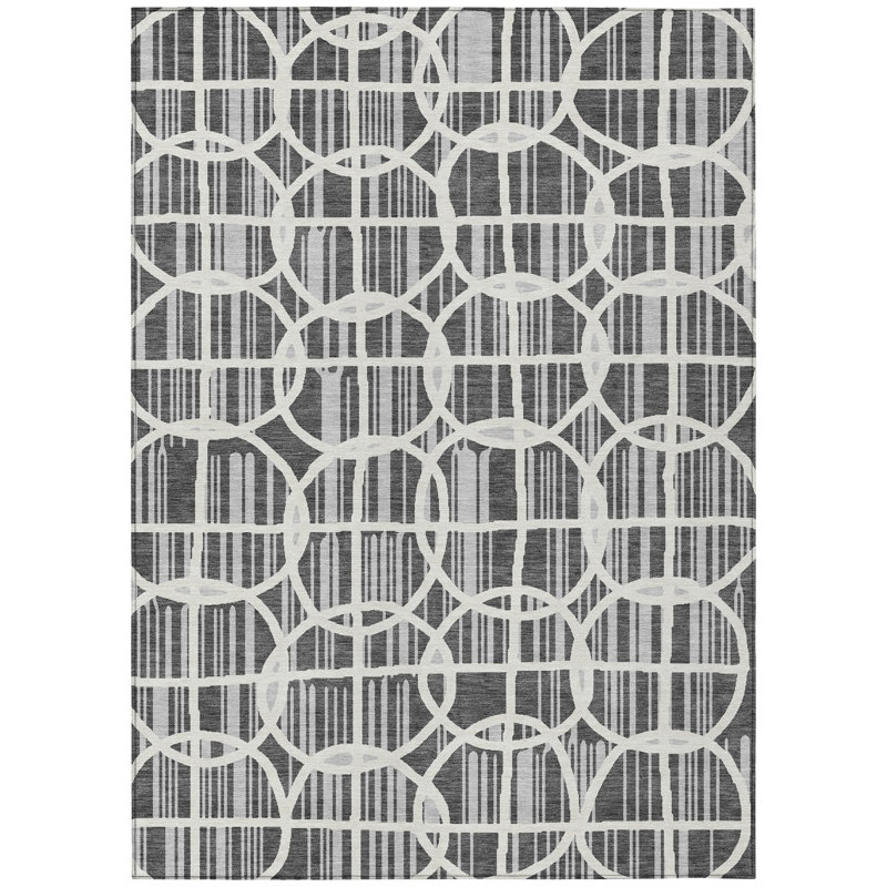 Machine Washable Indoor/Outdoor Chantille ACN2769 Geometric Rug, Graphite, 5' x 7'6"