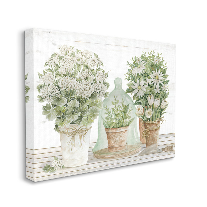«White Flower Arrangements», art traditionnel sur toile surdimensionné par Cindy Jacobs, H 16 po x l 20 po x P 1,5 po