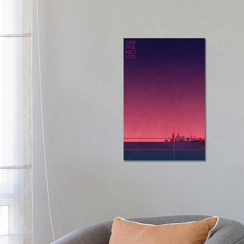 San Francisco Skyline - impression d'art graphique, H 26 po x l 18 po x 1,5 po, Aucun mat, Toile tendue