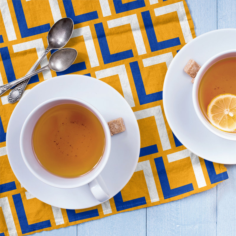 Tea Towel Kitchen Towel, Cotton Blend, Blue/White/Gold