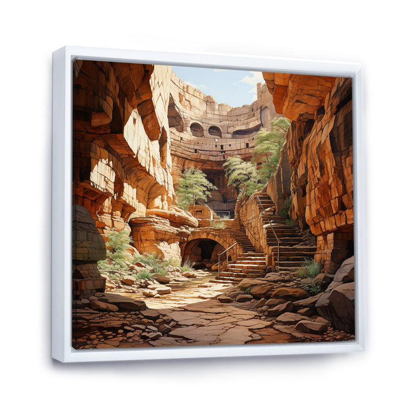 Canyon Pointillism I, H 36 po x l 36 po x P 1,5 po, Cadre flottant blanc