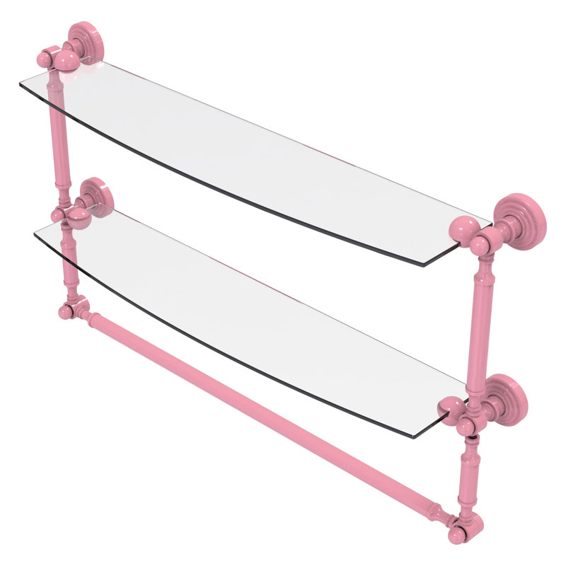 Tablette en verre à deux niveaux avec barre à serviettes intégrée Waverly Place Collection, H 15 po x l 24 po x P 5 po, Rose