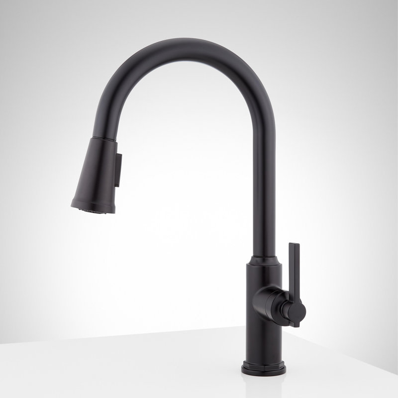 Greyfield 1.8 GPM Single Hole Pull Down Kitchen Faucet, Matte Black