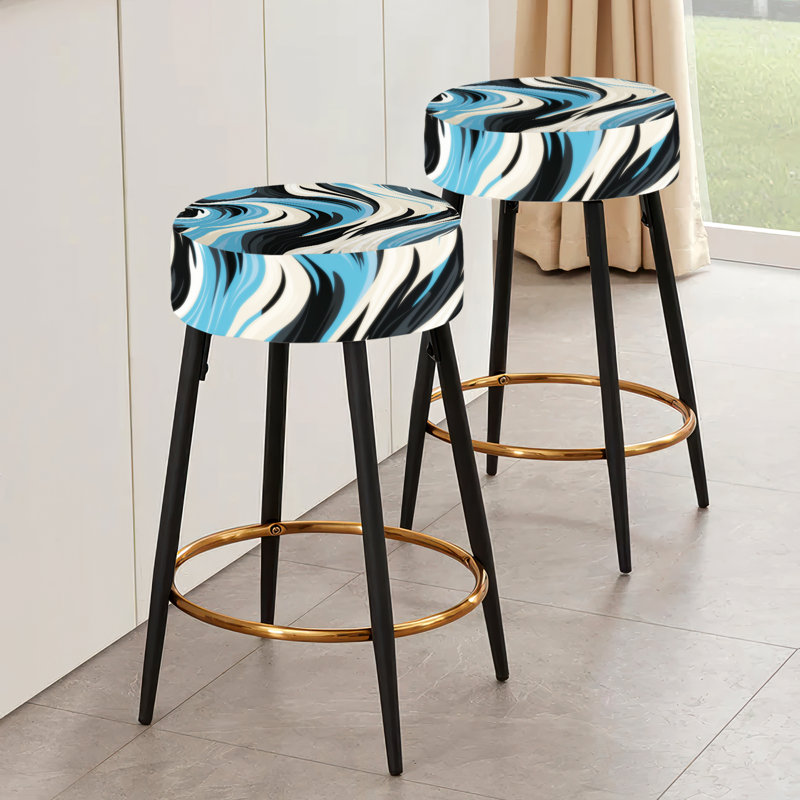 Black And Blue Zebra Stripes - Striped Bar Stools Set Of 2
