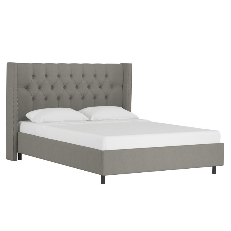 Georgiana Upholstered Wingback Bed, Twin, Classic Grey Linen