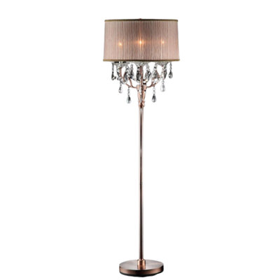 Lampe sur pied de 62 po de hauteur «Rosie» avec finition rose argenté et accents de cristal, abat-jour