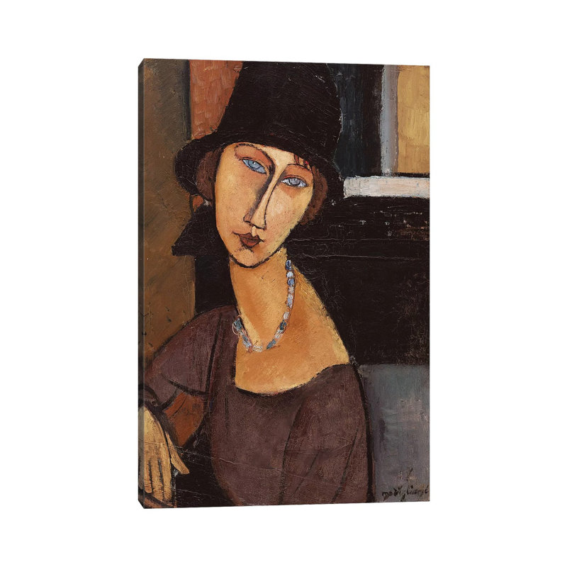 Jeanne Hebuterne Wearing A Hat, 1917 by Amedeo Modigliani - Wrapped Canvas Painting, 30.48cm H x 20.32cm W x 1.905cm D