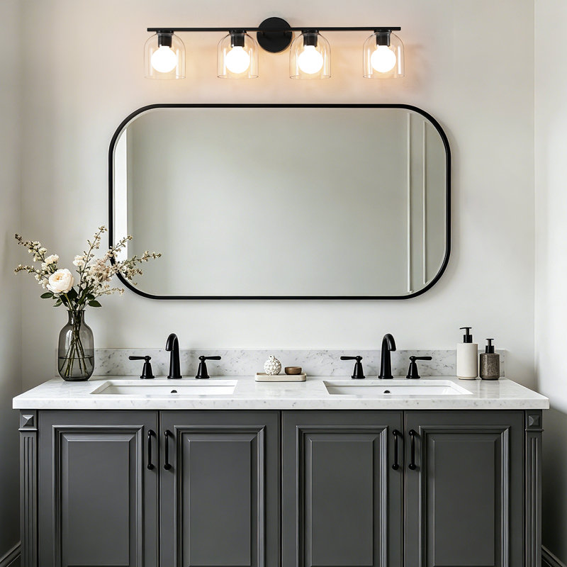 4-Light Dimmable Aluminum Vanity Light, Matte Black