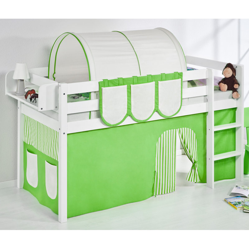 Basic Mid Sleeper Bed with Curtain, Green / Beige, Single (3')