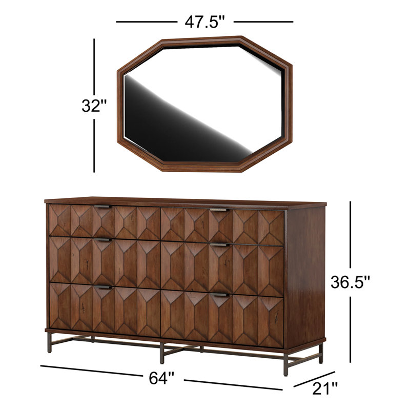 Commode double 6 tiroirs avec miroir Emden