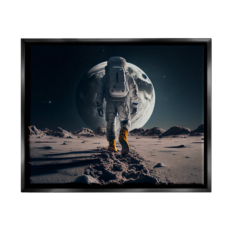 «Man On Moon Outer Space Astronaut» par CyberGeek Design, impression, Cadre flottant noir de jais