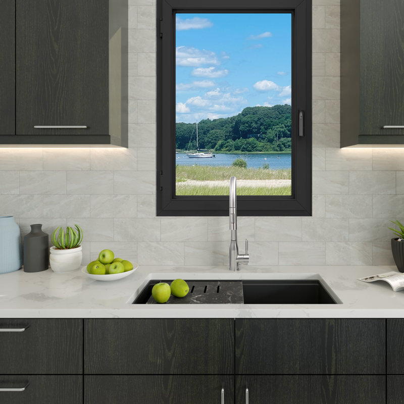 Plymouth 33.75'' L Undermount Single Basin Kitchen Sink, Matte Black