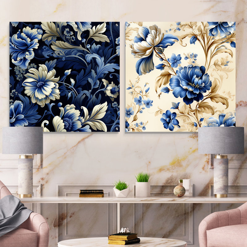 Cobalt Blue Ornate Corners Victorian, H 16 po x l 33 po