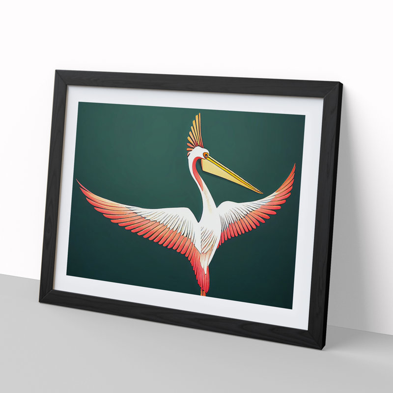 Retro Pelican - Single Picture Frame Painting, Black Framed, 25cm H x 34cm W x 2cm D