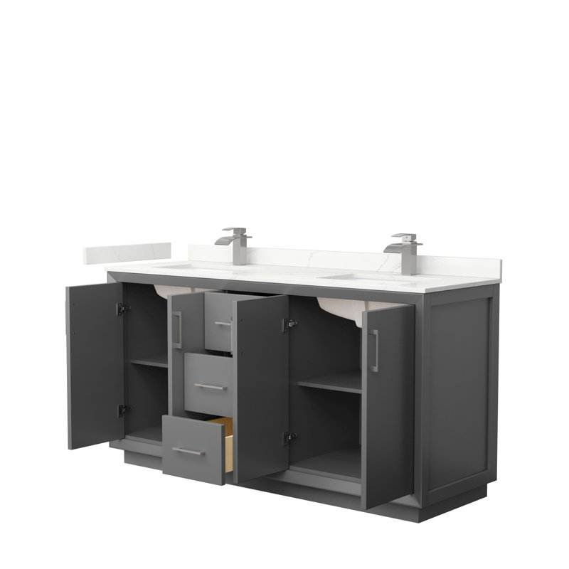 Strada 66'' W Double Vanity, Dark Gray, Giotto Quartz, Brushed Nickel