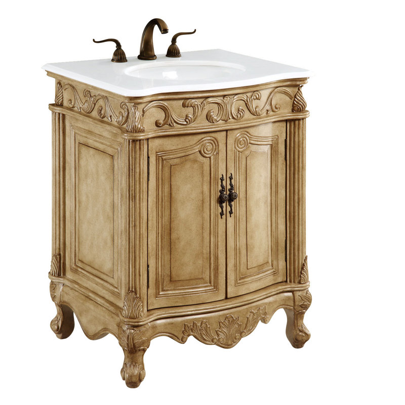Ensemble de meuble-lavabo simple 27 po Lunette, Beige antique, Blanc Ivoire