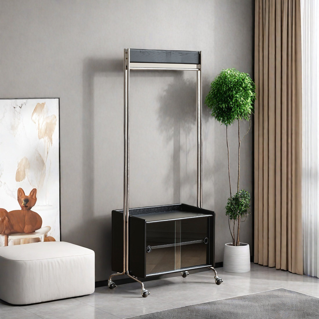 Orren Ellis Tall Coat Rack with Glass Shelf Closed Cabinet | Wayfair