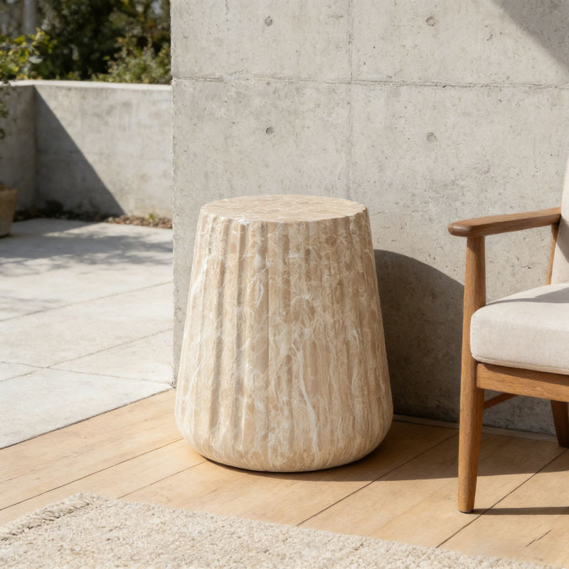 Outdoor Cleme Carved Side Table, Gold