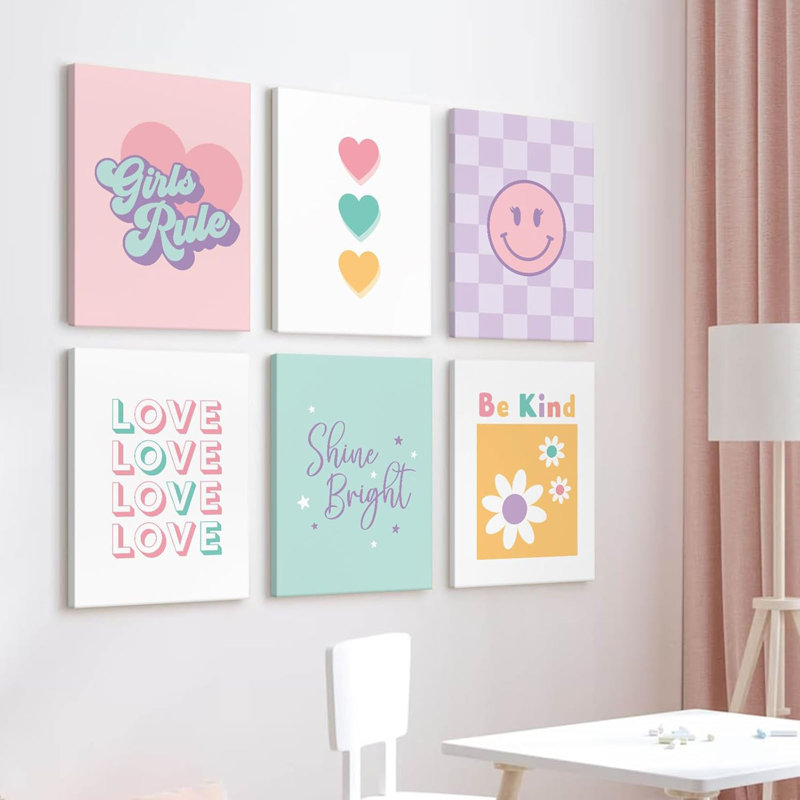Girls Room Wall Art Kids Canvas Poster Nursery Wall Decor Pink Colorful Prints Baby Toddler Pictures Teen Girl Rule Artwork Love Smile Painting For Bedroom Playroom 8X10 Inch Ready To Hang