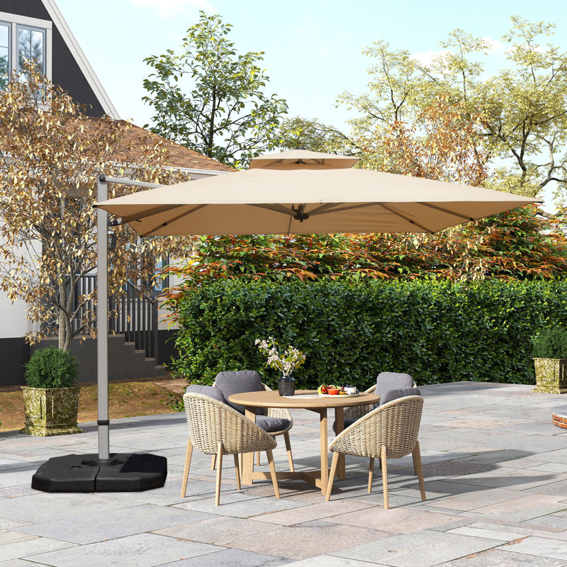 Parasol carré en porte-à-faux avec mât central, Beige