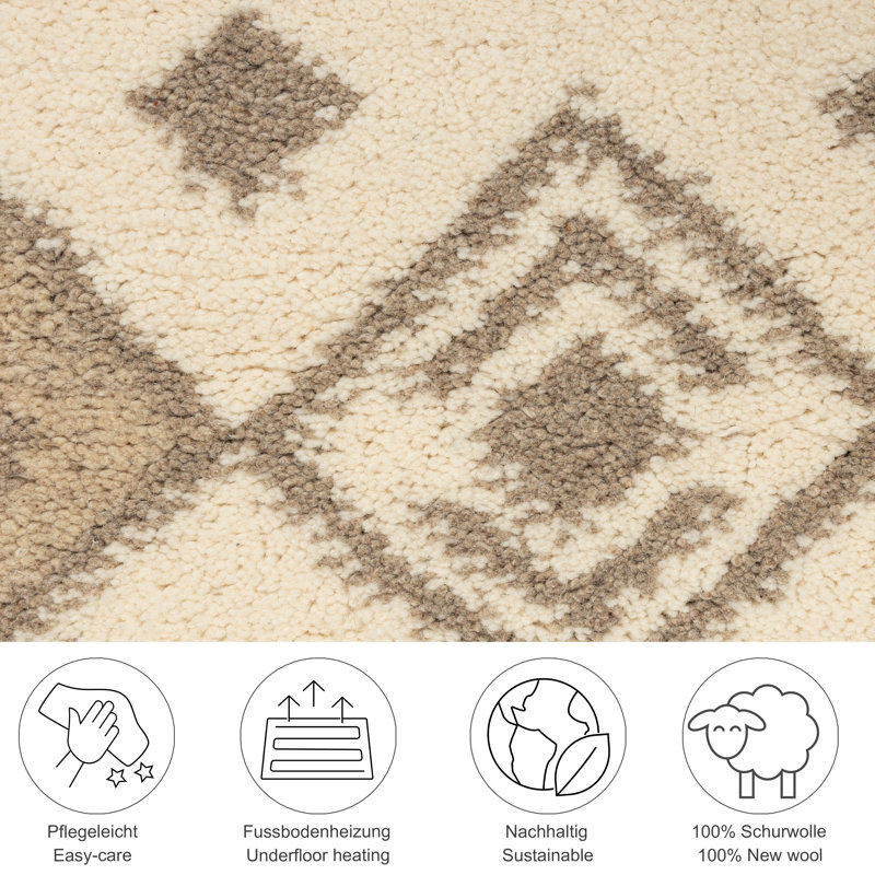 Taza Royal Geometric Wool Hand Woven Area Rug, Rectangle 90 x 160cm