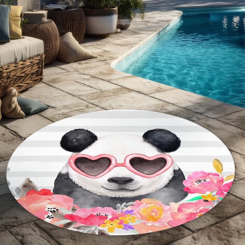 Panda with Heart-Shaped Glasses Rug | White Round Outdoor Decor