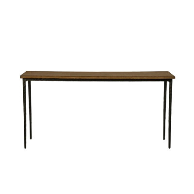 Console de canapé Lemy, plateau rectangulaire brun de 62 pouces, structure noire