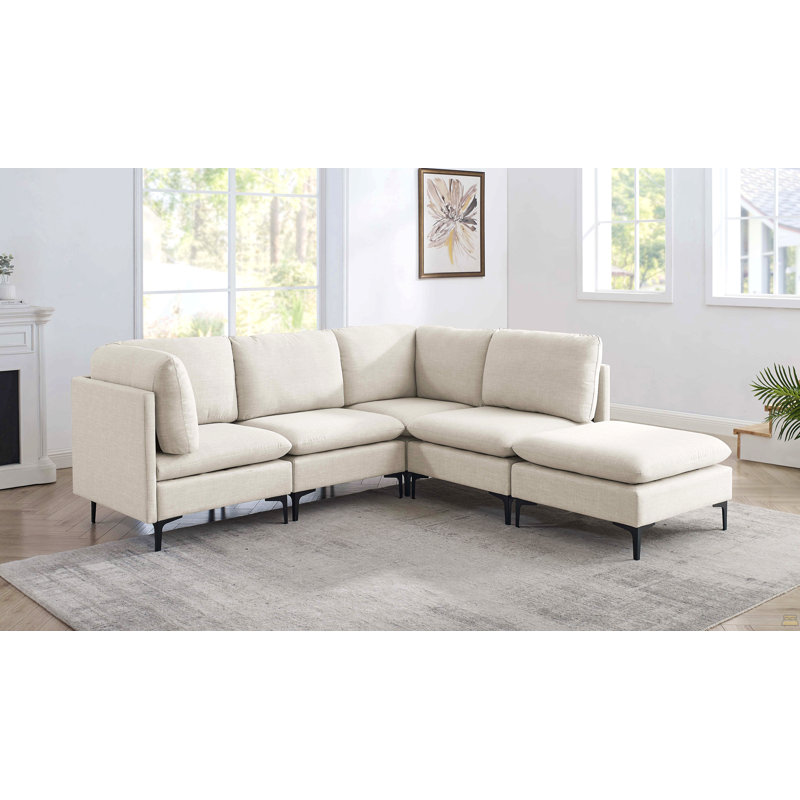 Canapé modulaire en lin rembourré avec pieds en métal, Blanc