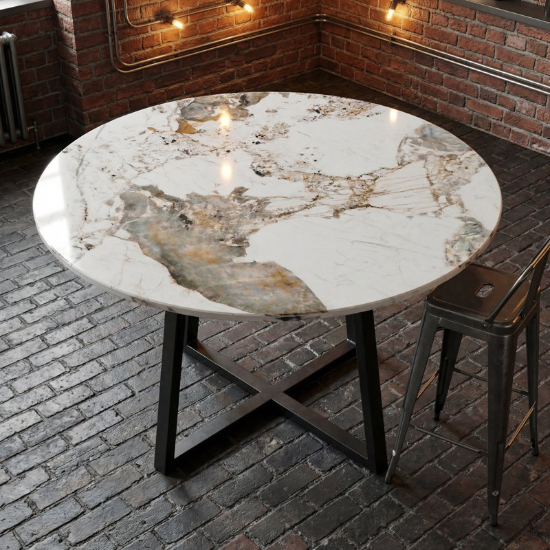 59"Sintered Stone Dining Table Top-Pandora Vein, 0.47" H x 59" L x 59" W, White Stone