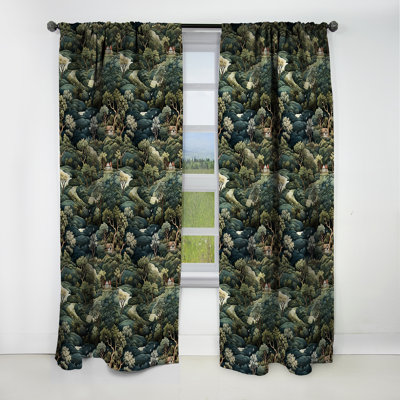 Forest Woods Moody Patterns I - Floral Curtain - Blackout Floral Curtain - 1 Panels