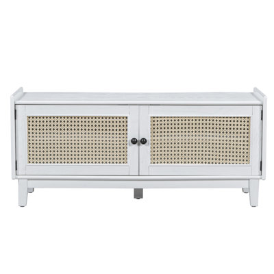 Boho Rattan Entryway Bench With Storage