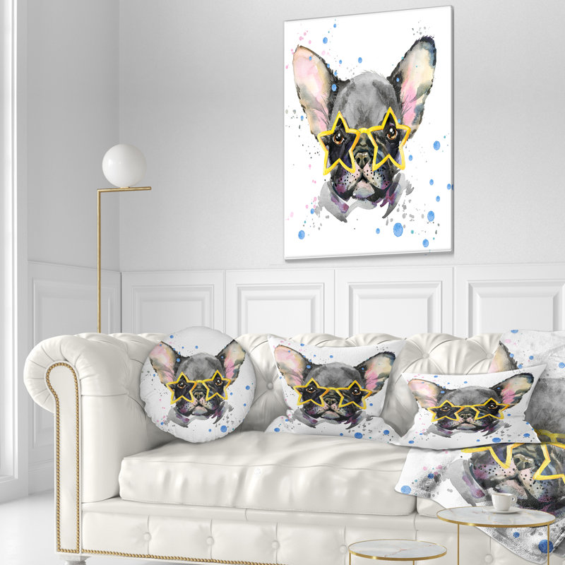 Bouledogue français noir avec étoiles - coussin décoratif imprimé animal