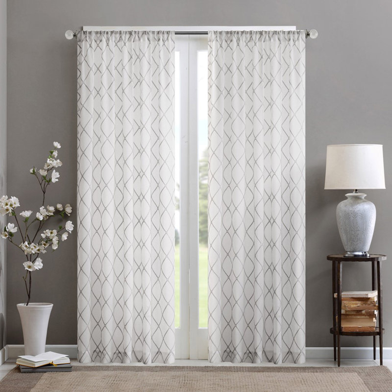 Panneau de rideau transparent Diamond (seulement 1 panneau PC), Blanc cassé/gris, L 50 po x L 84,11 po